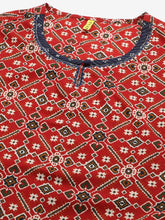 Women Blue And Red Color Cotton Fabric Printed Fancy Kurta And Palazzo Dupatta Set